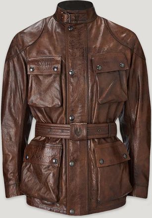 Belstaff Trialmaster Motorcycle Jacket Mens Hand Waxed Leather Burnt Cuero Size 2XL