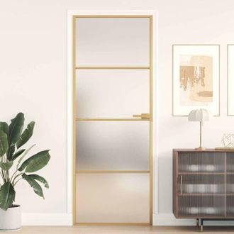 vidaXL Puerta De Interior Dorada Vidrio Templado Y Aluminio 76x201,5cm Vidaxl