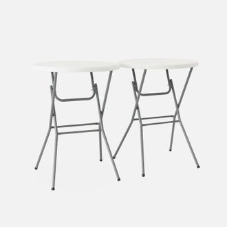Sweeek Sweeek - Mesa Alta Plegable, Set De 2, Gala X2, Blanco, 81x81x110 Cm