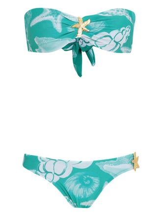 Amir Slama Bikini met schelpenprint - Blauw