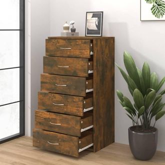 Berkfield Home Sideboard with 6 Drawers Smoked Oak 50x34x96 cm Engineered Wood in Brown | Size: 50 x 34 x 96 cm
