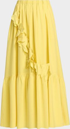 Ramy Brook Bridget Ruffled Cotton-Blend A-Line Maxi Skirt