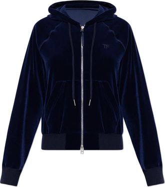 Tom Ford Velour Hoodie - Dames - Vesten met rits - Blauw - M - Katoen - Hoodies & sweatvesten