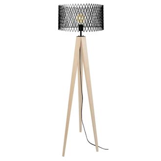 Tosel Lamp&aacute;ra de pie madera,metal Alt.160cm natural ;Pantalla: negro
