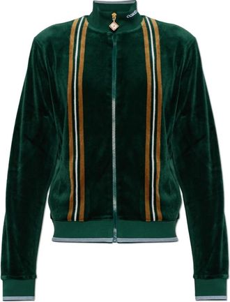 Casablanca Fluwelen sweatshirt met opstaande kraag - Heren - Vesten met rits - Groen - M - Katoen - Hoodies & sweatvesten