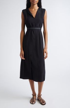 Max Mara Zannata Belted Matte Satin Midi Dress in Black at Nordstrom, Size 10