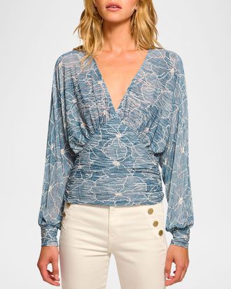 Ramy Brook Randie Floral Chambray Burnout Blouse