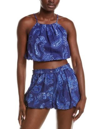 Rococo Sand Linen-Blend Bubble Top