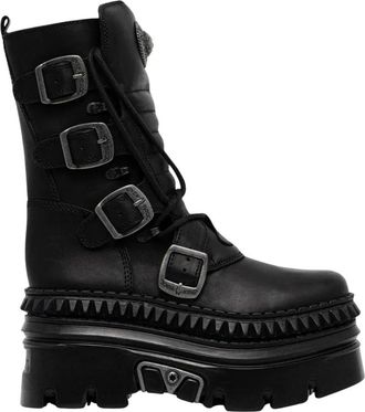 New Rock Enkellaarsjes - Dames - Veterlaarzen - Zwart - 41 EU - Schoenen