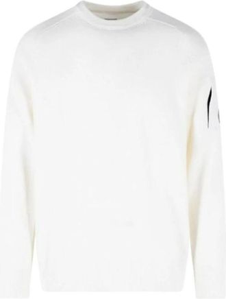 C.P. Company Lambswool Lens Crewneck Sweater - Heren - Ronde hals truien - Wit - XL - Wol - Truien & Vesten