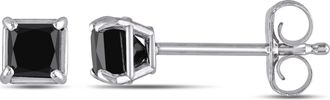 Mimi & Max 1/2ct TW Princess Cut Black Diamond Stud Earrings in 10K White Gold