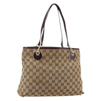 Gucci Pre-owned Tote Bags, female, Beige, Size: ONE SIZE Pre-owned Vintage GG Canvas Tote Bag