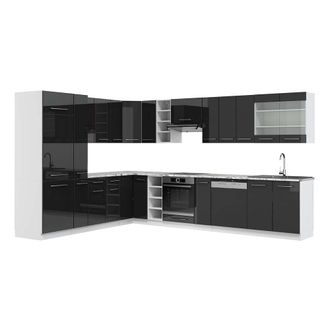Vicco Cocina Esquinera Fame-line, Antracita Brillo Intenso/blanco, 347 X 257 Cm, Et M&aacute;rmol