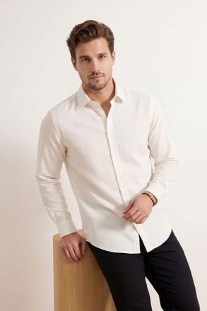Trendyol MAN Heren Ecru Effen Lang Regular fit Overhemden