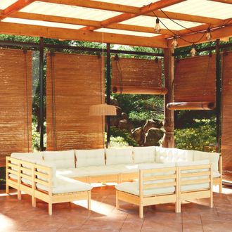 vidaXL Muebles De Jard&iacute;n 11 Pzas Y Cojines Madera Maciza De Pino Crema Vidaxl