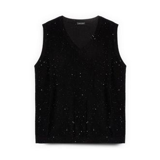 Fiorella Rubino Truien & Vesten, Dames, Zwart, XL, Pailletten, Gebreide top met micro pailletten