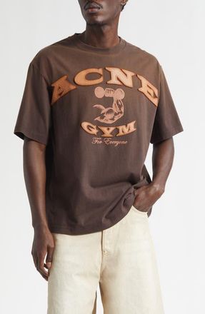 Acne Studios Gym Bro Logo Organic Cotton T-Shirt in Dark Brown at Nordstrom, Size X-Large