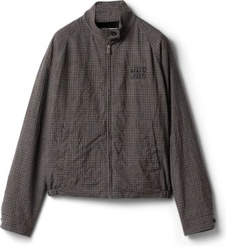 Miu Miu Vichy Wool Blouson Jacket, Woman, Grey/cocoa Brown, Size 40