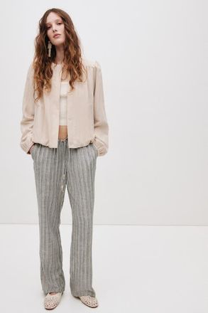 H&M Linen-blend Drawstring Trousers in Black/striped at Nordstrom, Size Xx-Large