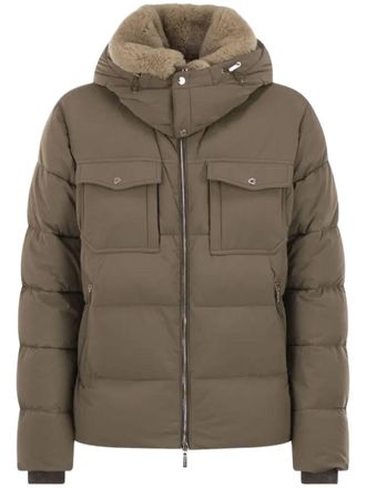 Moorer Alarick KN Quilted Shearling Hooded Brown Down Jacket