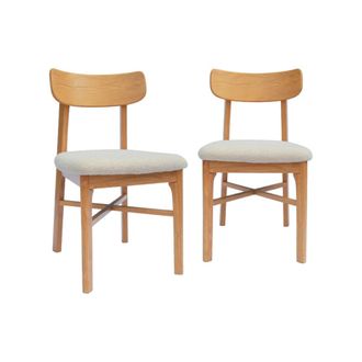 Sweeek Silla vintage de madera de hevea y borreguito, set de 2, natural