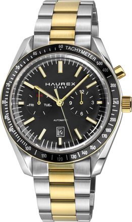 Haurex Mens Missione 316L Stainless Steel Case, Black Bezel, Dial, Bracelet Watch - Silver & Gold - One Size