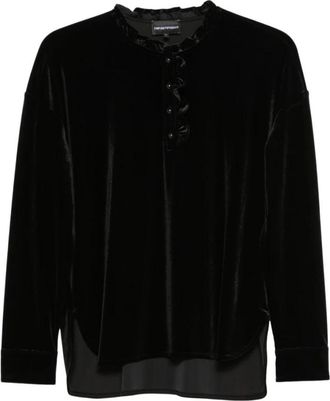 Emporio Armani Blouse met ruches - Dames - Blouses - Zwart - XL - Leer - Overhemden