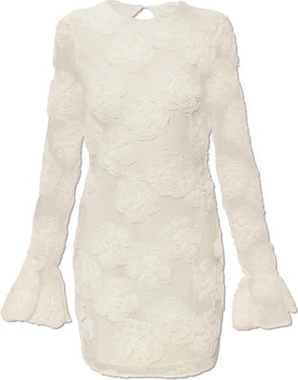 Rotate 3D Kant Mini Jurk - Dames - Feestkleedjes - Beige - M - Polyester - Kleedjes
