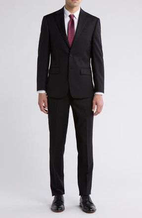 Calvin Klein Solid Two-Button Notched Lapel Slim Fit Suit in Black at Nordstrom Rack, Size 50Regular