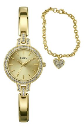 Timex Aveline Bracelet Watch & Charm Bracelet Gift Set, 28mm in Gold-Tone at Nordstrom