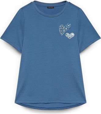 Fiorella Rubino Katoenen T-shirt met Hartjes en Strass - Dames - T-shirts - Blauw - L - Katoen - Tops