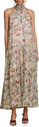Avec Les Filles Floral Sleeveless Halter Dress in Pink/Cheetah Multi at Nordstrom, Size Small