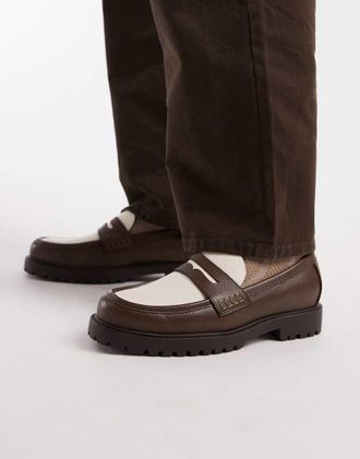 Asos Mocassini marroni e panna con suola a carrarmato-Marrone