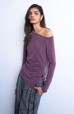 Topshop One-Shoulder Ruched Top in Plum at Nordstrom Rack, Size X-Small