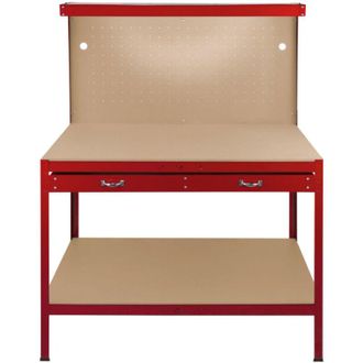MonsterShop Monster Racking - Banco De Trabajo Rojo Con Tablero De Clavijas,caj&oacute;n+luz Led, Mesa De Trabajo Estantes Taller Garaje Bricolaje Almacenamiento Herrami