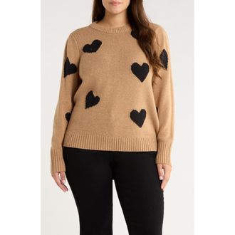 Caslon Intarsia Heart Sweater in Tan Camel- Black Heart at Nordstrom Rack, Size 2X