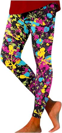 Generic Womens Neon High Waisted Artistic Printed 80s Stretch Leggings Womens Yoga Running Soft Pants Bright Young Women Pants for Gym Fitness Workout Running