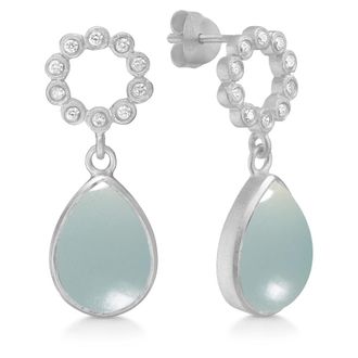 Frk. Lisberg Accessoires, Dames, Grijs, ONE Size, Chalcedon Druppel Oorbellen Aqua/Zilver