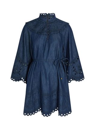 Zimmermann Mohon Broderie Anglaise Denim Mini Dress - Navy - 4 (UK 16 / XL)