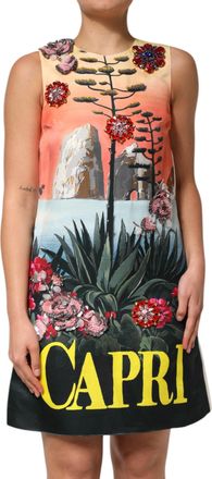 Dolce & Gabbana Womens Multicolor Crystal Embellished A-Line Mini Dress Silk