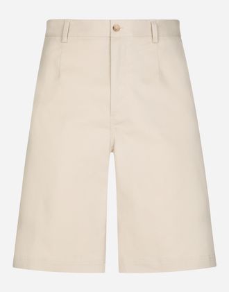 Dolce & Gabbana Stretch Cotton Shorts With Branded Tag - Man Pants And Shorts Beige Cotton 44