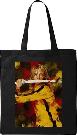 Generic Girl in yellow tracksuit holding a katana art Natural Ecological Cotton Tote Bag Black
