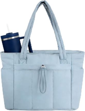 Generic Quilted Tote Bag with Cup Holder & Laptop Compartment, Large Capacity Cute Puffer Crossbody Travel Work Bags for Women (1, Blue)