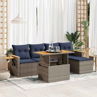 vidaXL Set Sof&aacute;s Jard&iacute;n Y Cojines 6 Pzas Rat&aacute;n Sint&eacute;tico Acacia Gris Vidaxl