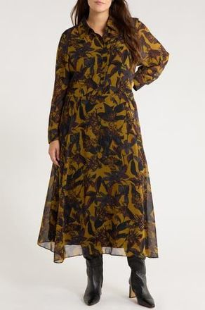Nordstrom Floral Long Sleeve Maxi Shirtdress in Black Multi Quynh Bloom at Nordstrom Rack, Size 4X
