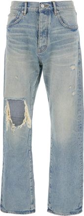 Purple Light Blue Jeans With Logo Patch On The Rear And Maxi Ripping On The Front In Denim Man