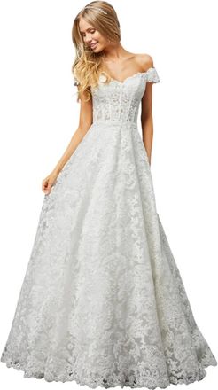 Sherri Hill Off Shoulder Sweetheart Metallic Lace Ball Gown In Ivory