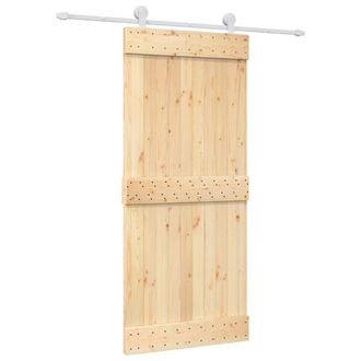 Berkfield Home Sliding Door with Hardware Set 90x210 cm Solid Wood Pine in Light Tan
