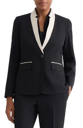 Kasper Colorblock Stretch Crepe Jacket in Black/Parchement at Nordstrom, Size 18