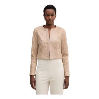 Joseph Ribkoff Jassen, Dames, Beige, S, Leer, Cropped Geknoopte Casual Jas